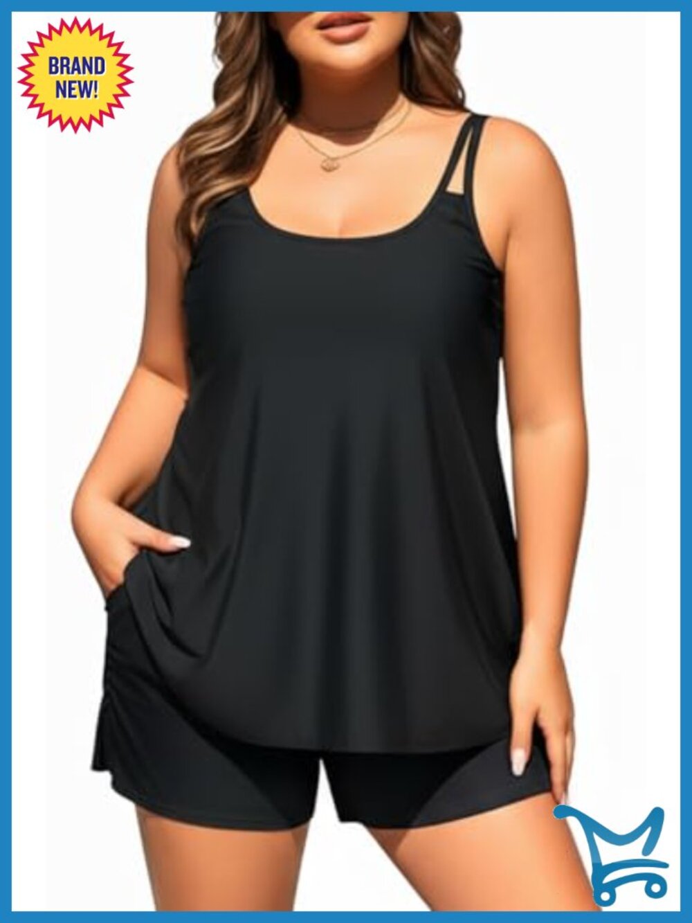 Plus Size Tankini Set Two Piece Flowy Bathing Suit with Boy Shorts